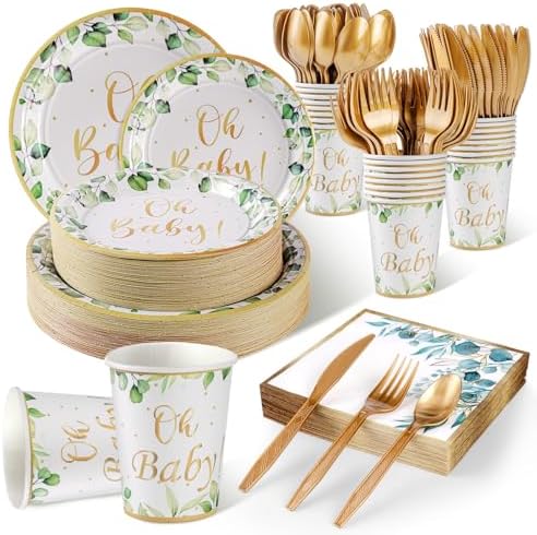 350PCS Sage Greenery Baby Shower Party Supplies for 50 Guests by Unknown