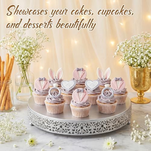 Wenqik 18 Inch Silver Cake Stand Metal Round with Cutter Spatula, Classic - Image 5