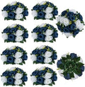 BLOSMON Navy Blue White Flowers for Centerpieces: 10 Pcs, Artificial Roses by Blosmon