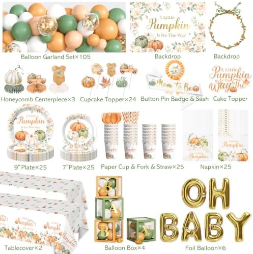 cocomigo Little Pumpkin Baby Shower Decorations, All-in-1 Set for 25 Guests - Image 2