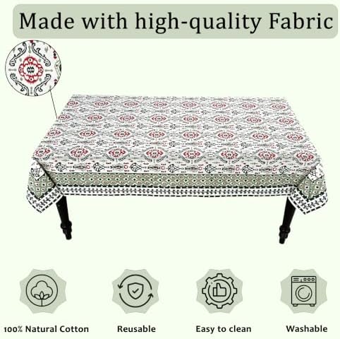 Ridhi Evergreen Ikat and Red Hand Block Print Cotton Rectangle Tablecloth 70x108 inch Reusable Table Cover Decorative Everyday Use for Dining Room, Farmhouse, Home Gift for Spring, Summer - Image 7