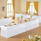 4 Pack 8ft White Spandex Tablecloths for Rectangle Tables Wrinkle Free White Rectangle Table Cloth, Stretch Fitted Table Cover with Skirt for Wedding Birthday Party Banquet Baby Shower Buffet Event - Image 5