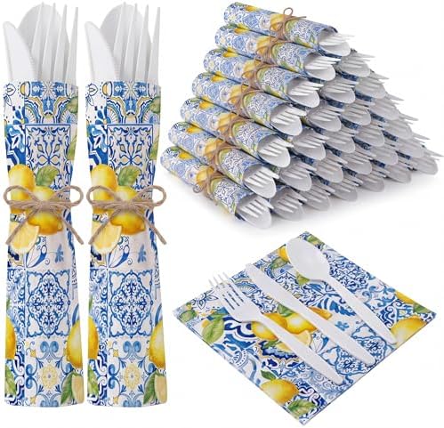 200 Pcs Capri Lemon Party Supplies for 50 Guests Disposable Set by Lanties