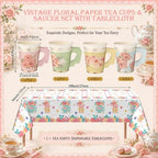 Yungyan 97 Pcs 24 Set Floral Tea Party Supplies, Tea Party Plates and Napkins Set with Tablecloth, Disposable Handle Teacups and Saucers for Birthday Wedding Bridal Shower Decorations (Sweet Style) - Image 3