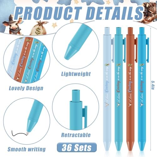 36 Sets Cowboy Baby Shower Gifts for Guest Western Baby Shower Party Favors A Little Cowboy is On the Way Ballpoint Pens Keychains Favors and Greeting Cards Bulk Gender Reveal Souvenirs Prize Game - Image 2