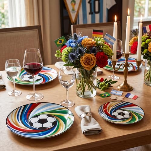 LIYH 60 Pcs World Cup Soccer Plastic Plates - Heavy Duty Disposable Plates for Global Soccer Themed Celebration Party Supplies 10.25" Dinner & 7.5" Dessert Plate - Image 5