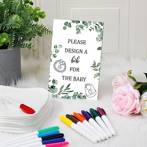 Panitay 43 Pcs Baby Shower Games Design a Bib, 12 Markers, Greenery - Image 3