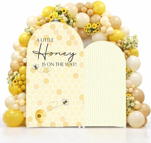 Set of 2 Arch Backdrop Cover A Little Honey is on The Way Baby Shower 2PCS Spandex Arch Stand Covers Bee Theme Birthday Party Decorations (6ft & 5ft,Yellow) - Image 5