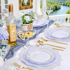 WDF 100PCS Blue Plastic Plates - Light Blue Plates Disposable - Heavy Duty Scalloped Plastic Plate for Parties/Wedding/Baby Shower (Pack of 2) - Image 5