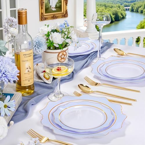 WDF 100PCS Blue Plastic Plates - Light Blue Plates Disposable - Heavy Duty Scalloped Plastic Plate for Parties/Wedding/Baby Shower (Pack of 2) - Image 5