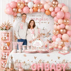 Pink Little Pumpkin Baby Shower Decorations Girl, All-in-1 Boho A Sweet Little Pumpkin is On The Way Balloon Arch with Baby Boxes Plates Napkins Cake Toppers Tablecloth Backdrop for Fall Thanksgiving - Image 3