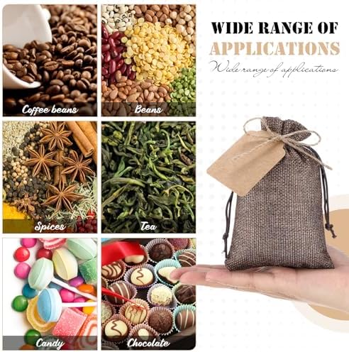 Woanger 100 Pcs Drawstring Burlap Gift Bags 4x6'' with Tags, Coffee Brown - Image 4
