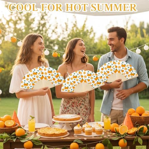 25 Pcs Orange Fruit Folding Paper Fans Bulk with Organza Bags - Image 5