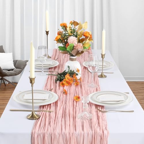 12 Pack Blush Pink Table Runner Cheesecloth 10Ft Gauze Cheese Cloth Table Runner 35x120 Inch Boho Sheer Rustic Fabric for Holiday Party Decor Baby Shower Wedding Decorations - Image 3