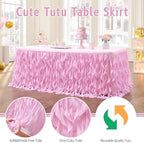 Leegleri 9ft Pink Tutu Table Skirt Tulle Curly Willow Table Skirt for Rectangle&Round Tables,Tutu Ruffle Tablecloth for Princess Girls 1st Baby Girl Birthday Party,Baby Shower Decoration,Gender Reveal - Image 4