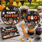 254Pcs Halloween Birthday Party Decorations, Happy Boo Day Decorations Kit with Happy Booday Banner Balloon Plates Napkins Cake Toppers and Stickers for Birthday Ghost Party - Image 4