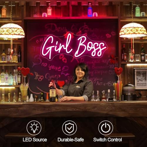 Girl Boss Neon Sign For Baby Birthday Decorations, Pink USB Led Light Up Signs for Girls Bedroom, Girl Boss Office Decor, Neon Wall Art Gift For Boss (15.7x7in) - Image 6