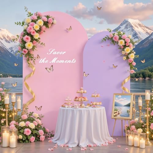 Pink Purple Arch Backdrop Cover for Wedding, 7.2FT 6FT Set of 2 Stretchy Spandex Fitted Arch Stand Cover for Baby Shower, Birthday Party Decor, Chiara Backdrop Cover with Double-Sided Design - Image 2