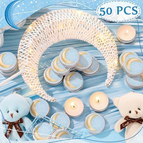 MTLEE 50 Pcs Over The Moon Baby Shower Candles 1 Oz, Light Blue - Image 2