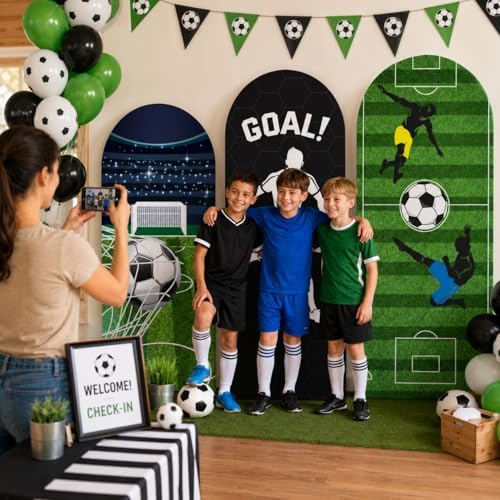 Cinrobiye 3Pcs Soccer Arch Backdrop Cover Set, 4ft 5ft 6ft Spandex Soccer Photo Booth Props, Sports Birthday Party Decorations, Goal Party Background Stand Cover for Game Day Indoor Outdoor Decor - Image 6