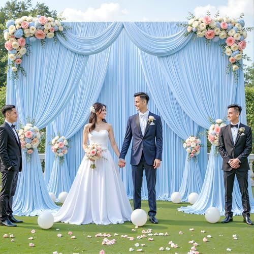 50ft x 12ft Baby Blue Backdrop Curtains Wrinkle Free Backdrop Curtain for Wedding Parties Blue Fabric Backdrops Drapes Back Drop Cloth Bridal Shower Stage Curtains Wedding Decorations for Reception - Image 3