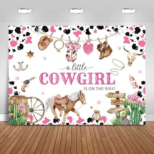 Cowgirl Baby Shower Backdrop 8x6ft Western Wild West Baby Shower Party Decorations Background A Little Cowgirl is On The Way Banner Photo Booth Props by Fitumiw