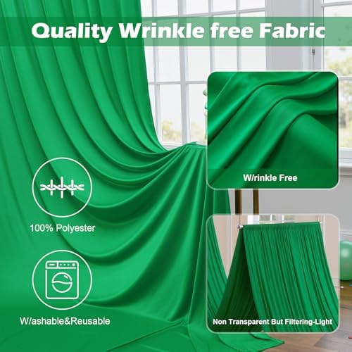 30 ft x 10ft Wrinkle Free Green Backdrop Curtain for Parties, 6 Panels 5x10ft Silky Polyester Green Backdrop Drapes Photo Back Drop Cloth for Wedding Birthday Baby Shower Photography Background - Image 3