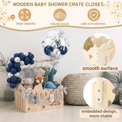 Blue Silver, Wooden Baby Shower Crate Closet,Hollow - Image 4