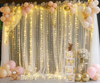 Champagne Sheer Backdrop Curtain with Lights String for Parites Wedding 20×10ft Tulle Backdrop Curtains for Bridal Shower Baby Shower Birthday Party Photo Shoot Decorations(4 Panels 5ft×10ft) - Image 4