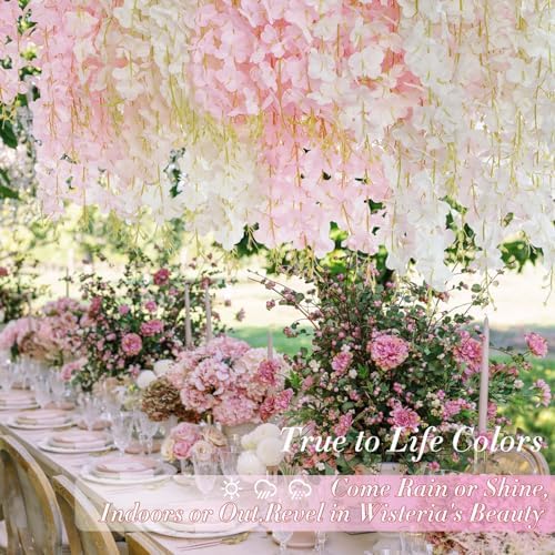 60 Pack White Pink Wisteria Hanging Flowers, Fake Hanging Flowers for Decoration, Artificial Flowers,Vines for Bedroom,Flower Garland for Home,Party,Garden, Wall,Wedding Decoration(3.6 Ft/Pcs) - Image 3