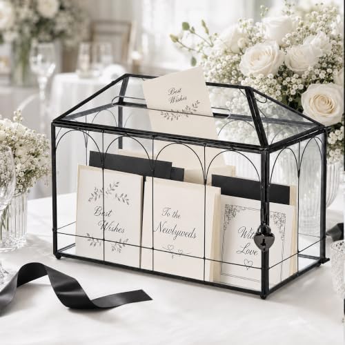 Glass Card Box with Slot, 12.6" x 5.9" x 9" Large Black Clear Card Boxes for Wedding Receptions, Christmas Decor, Baby Shower, Birthday Party, Bridal Shower - Slot Length 7.1 Inches - Image 7