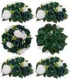 BLOSMON Green Flowers Centerpieces for Party: 15 Faux Silk Roses, 6 Pcs by Blosmon
