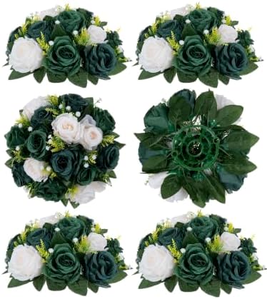 BLOSMON Green Flowers Centerpieces for Party: 15 Faux Silk Roses, 6 Pcs by Blosmon