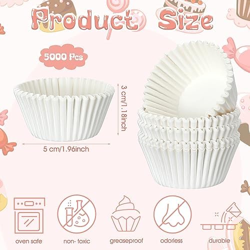 Jinei 5000 Pcs 5000 Pcs Cupcake Liners Bulk, 1.97" White Paper Muffin Cups - Image 2