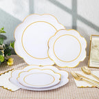 350Pcs White Gold Rim Heavy Duty Plastic Plates Dinnerware Set - Image 5