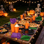 200pcs Black Orange Purple Plastic Plates Party Supplies, Disposable 9’’Dinner Plates and Napkins, Cups & Cutlery Plastic Dinnerware Set for Halloween, Birthday, Themed Party, Serves 50 Guests - Image 5