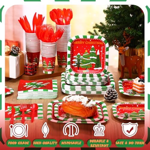 350 Pcs Christmas Paper Plates and Napkins Set Disposable Serve 50 - Image 2