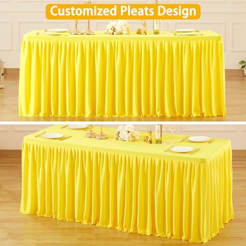 Wish Care Yellow Polyester Table Clothes for 4 Foot Rectangle Tables, Wrinkle Free Fitted Table Cover with Pleated Ruffle Table Skirt for Birthday Party Wedding Trade Show Event Display - Image 5