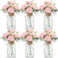 Zeyune 6 Sets Mason Jar Table Centerpiece with Artificial Peony Baby's Breath Flower Centerpieces Faux Flowers with Rope for Wedding Reception Engagement Bridal Shower Rustic Table Decor(Light Pink) by Zeyune