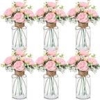 Zeyune 6 Sets Mason Jar Table Centerpiece with Artificial Peony Baby's Breath Flower Centerpieces Faux Flowers with Rope for Wedding Reception Engagement Bridal Shower Rustic Table Decor(Light Pink) by Zeyune