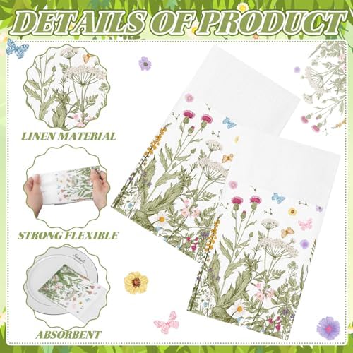 Potchen 100 Pcs Linen Feel Napkins Disposable, Flower - Image 3