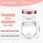 Tanlade 60 Pcs 3 oz Clear Plastic Mini Mason Jars with Lids, Rose Gold - Image 2