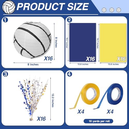 72 Pieces Volleyball Paper Lanterns Centerpieces Decorations Volleyball Lanterns with Metallic Foil Centerpiece Wrapping Paper and Ribbons for Volleyball Birthday Party (72 PCS, Volleyball) - Image 2