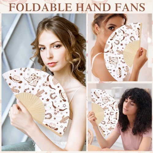 25 Pcs Western Cowboy Folding Paper Fans Bulk with Organza Bag - Image 4