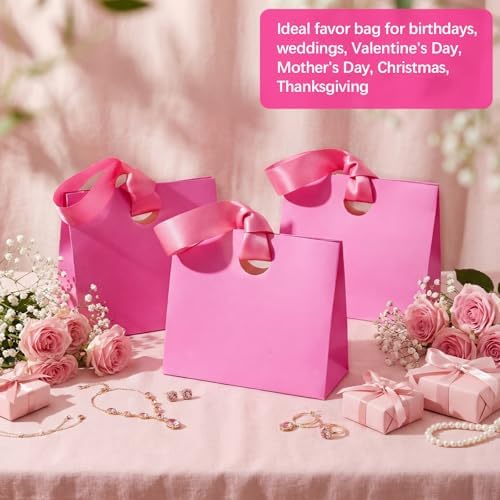Feifeiya 30 Pcs Small Hot Pink Gift Bags with Ribbon Handle - Image 5