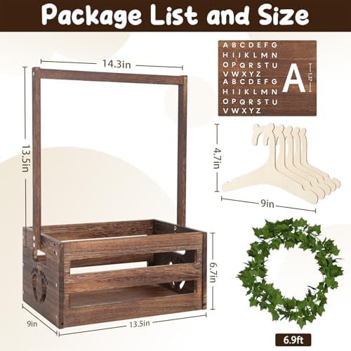 Baby Shower Gifts Basket Wooden Crate, Personalized Wooden Letters and Clothes Hangers New Born Baby Girl Boy Gifts Vine Decorations Cute Closet with Handle Pregnancy Gifts for New Mom Parents Brown - Image 3