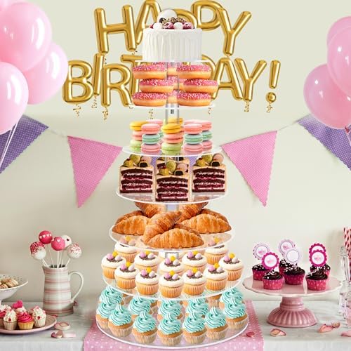 YestBuy Cupcake Stand, Acrylic Cupcake Tower Tree, 7 Tier Large Cupcake Holder for Pastry, Clear Cupcake Dispaly Stand for Party, Wedding, Baby Shower - Image 2