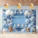 Blue Hot Air Balloon Bear Baby Shower Birthday Backdrop Newborn Baby Blue Birthday Background Party Decoration for Boys Girls Perfect for Indoor/Outdoor Parties, Weddings & More (A, 8x6feet) - Image 4