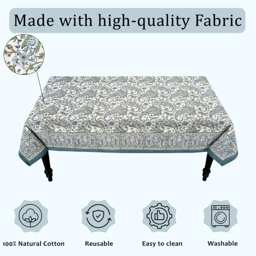 Ridhi Asparagus Blue Paisley Hand Block Print Cotton Rectangle Tablecloth 60x90 inch Reusable Table Cover Decorative Everyday Use for Dining Room, Farmhouse, Home Gift for Spring, Summer - Image 7