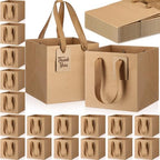 Windyun 50 Pcs Mini Paper Gift Bags with Handle 6 x 6 x 6'' Square Small Favor Bag with DIY Thank You Tag for Christmas Birthday Wedding Bridal Shower Bridesmaid Graduation Party (Kraft) by Windyun